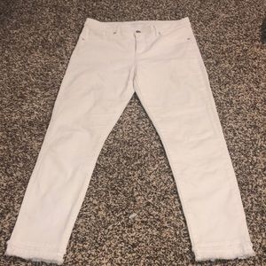 Loft double ruffle white jeans